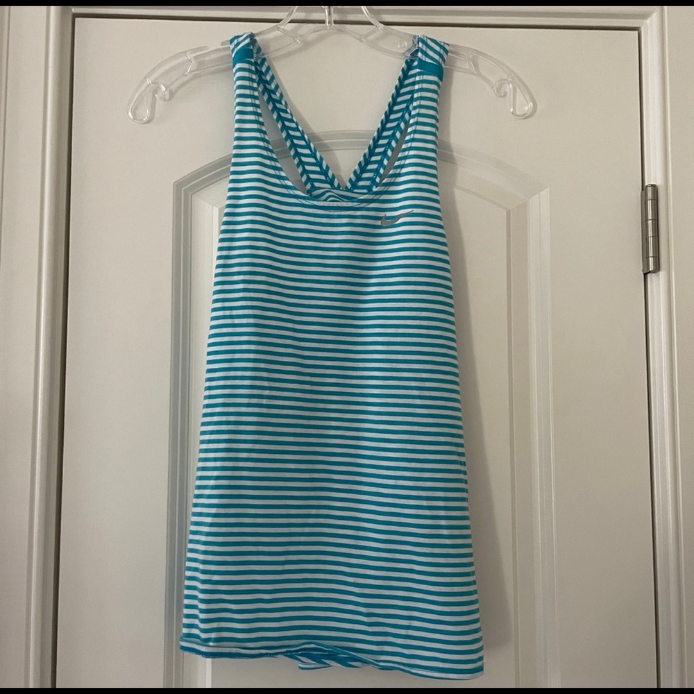Nike Dri Fit Blue and White Striped Racerback Tank Top XS